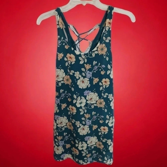 Forever 21 Dresses & Skirts - Forever 21 floral dress laced back size small teal color